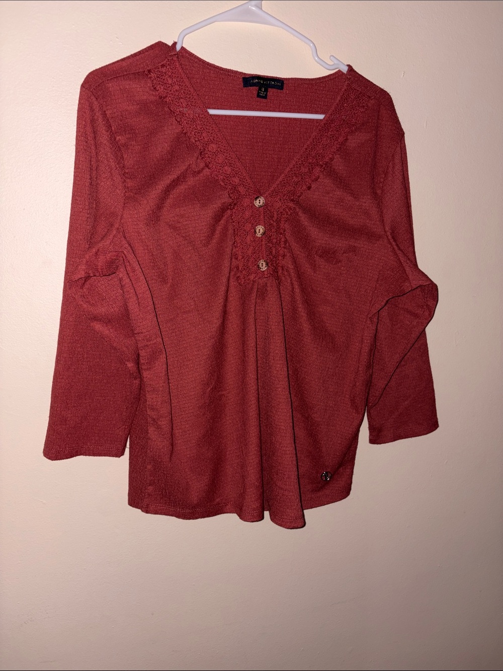 Adrienne Vittadini Rust V-Neck Button Knit Top